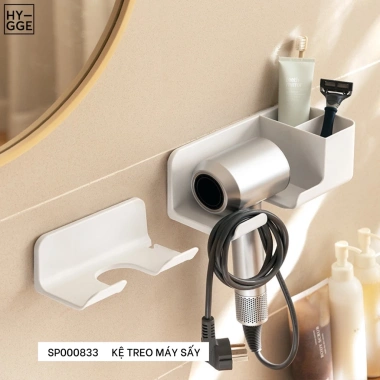 Kệ Treo Máy Sấy Tóc Dán Tường HYGGE – Ống Cắm Lược, Giá Nhựa Gài, Không Cần Khoan, 115.000đ