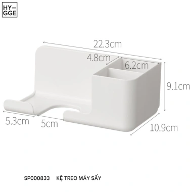 Kệ Treo Máy Sấy Tóc Dán Tường HYGGE – Ống Cắm Lược, Giá Nhựa Gài, Không Cần Khoan, 115.000đ