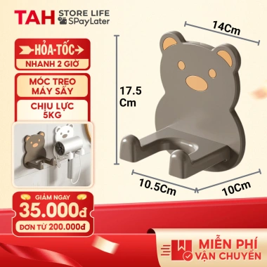 Kệ treo máy sấy tóc hình gấu ABS - Dán tường gọn gàng, đáng yêu, giảm còn 24.000 VND