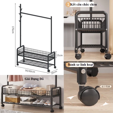 Kệ Treo Quần Áo cho Gia Đình, Sinh Viên - Decor Phòng Ngủ, Ngăn Đồ, Giá 169k