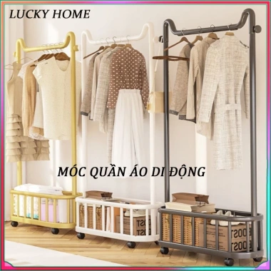 Kệ Treo Quần Áo Kim Loại Chắc Chắn + Giỏ Đựng Đồ, Bánh Xe Di Động - Tiện Lợi 265k