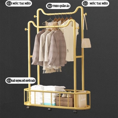 Kệ Treo Quần Áo Kim Loại Chắc Chắn + Giỏ Đựng Đồ, Bánh Xe Di Động - Tiện Lợi 265k 3 Kệ Treo Quần Áo Kim Loại Chắc Chắn + Giỏ Đựng Đồ, Bánh Xe Di Động - Tiện Lợi 265k 3