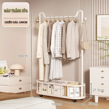 Kệ Treo Quần Áo Kim Loại Chắc Chắn + Giỏ Đựng Đồ, Bánh Xe Di Động - Tiện Lợi 265k