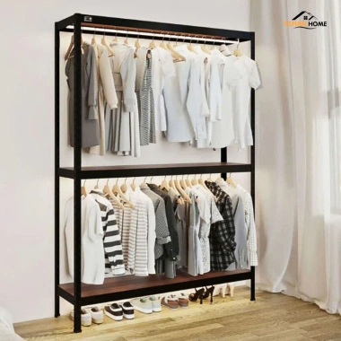 Kệ treo quần áo TIMAX thép Posco + gỗ Dongwa móc túi xách giày dép - Giá 1.558.000₫