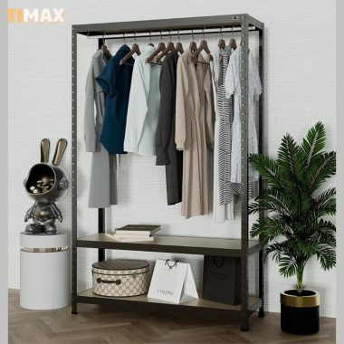 Kệ treo quần áo TIMAX thép Posco + gỗ Dongwa móc túi xách giày dép - Giá 1.558.000₫