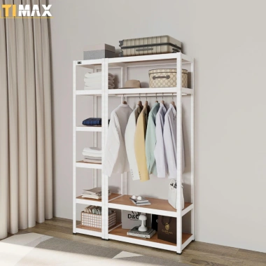 Kệ treo quần áo TIMAX thép Posco + gỗ Dongwa móc túi xách giày dép - Giá 1.558.000₫