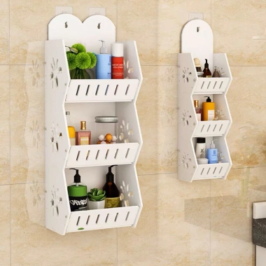 Kệ treo tường chống nước gỗ nhựa an toàn, đựng đồ dùng mỹ phẩm, thân thiện môi trường, kèm ốc vít dán, giá 68.000đ