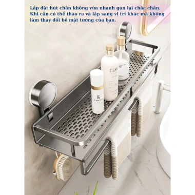 Kệ treo tường nhà tắm hút chân không siêu chắc, nhôm không gỉ nhẹ, đựng mỹ phẩm - Giá 128.999đ