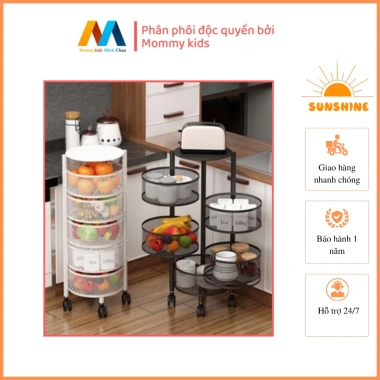 Kệ tròn đa năng đồ bếp - Không cần lắp ráp, gấp gọn, bánh xe xoay 360°, chỉ 360k