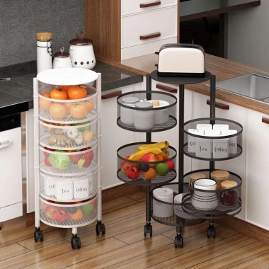 Kệ tròn đa năng đồ bếp - Không cần lắp ráp, gấp gọn, bánh xe xoay 360°, chỉ 360k
