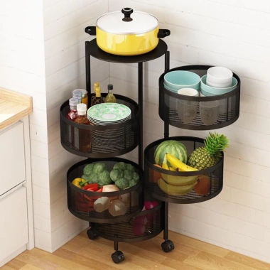 Kệ tròn đa năng đồ bếp - Không cần lắp ráp, gấp gọn, bánh xe xoay 360°, chỉ 360k