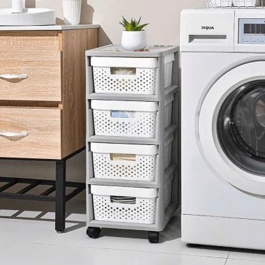 Kệ Tủ Nhựa 4-5 Tầng Bánh Xe, Ngăn Kéo Thoát Khí - Đựng Đồ Chơi, Quần Áo, Bếp, Phòng Tắm