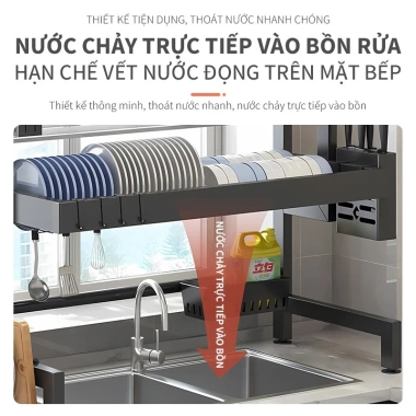 Kệ úp bát đĩa 2 tầng bồn rửa, thép cacbon chống rỉ, nắp đậy, thoát nước - 175k 6 Kệ úp bát đĩa 2 tầng bồn rửa, thép cacbon chống rỉ, nắp đậy, thoát nước - 175k 6