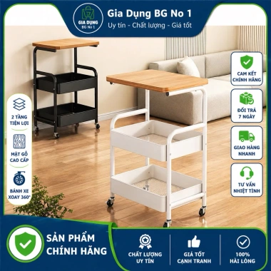 Kệ Xe Đẩy 3 Tầng Bánh Xe Đa Năng Mặt Gỗ Cao Cấp – Giá Ưu Đãi 135k
