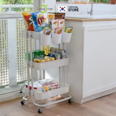 Kệ Xe Đẩy 3 Tầng LivingOn – Bánh Xe, Khung Kim Loại, Tay Nắm, Kệ Bỉm Sữa Spa