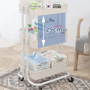 Kệ Xe Đẩy 3 Tầng LivingOn – Bánh Xe, Khung Kim Loại, Tay Nắm, Kệ Bỉm Sữa Spa