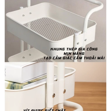 Kệ Xe Đẩy Spa 3 Tầng Đa Năng - Đựng Bỉm Sữa Bé, Bánh Xe, Thép Carbon Chắc Chắn