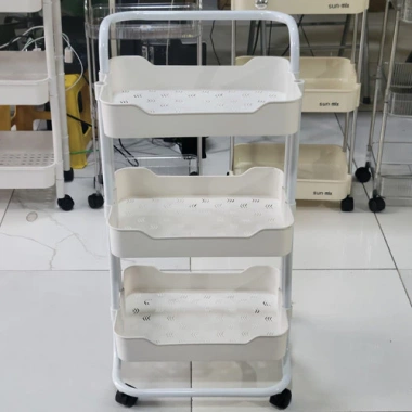 Kệ xe đẩy spa sắt, khay nhựa cứng, nail, nhà bếp, bánh xe di chuyển – 184.500₫