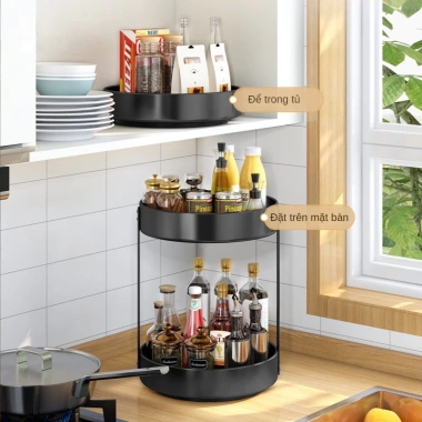 Kệ Xoay Gia Vị Nhà Bếp 360° Nhiều Tầng Thép Carbon Đen Sần Không Gỉ – Giá 125k