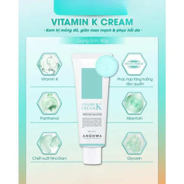 Kem AHOHWA Vitamin K Cream Da Nhạy Cảm: Làm Dịu, Mờ Sẹo, Giảm Giãn Mao Mạch