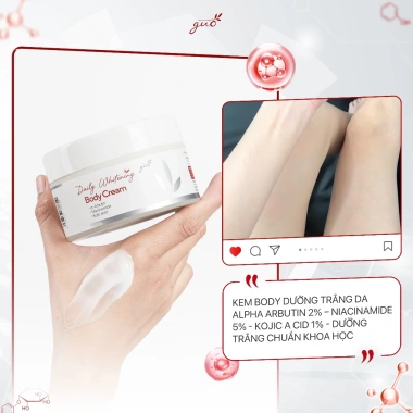 Kem Body Alpha Arbutin Khử Sắc Tố Vàng, Dưỡng Trắng Da Niacinamide & Kojic Acid - Công Thức Khoa Học