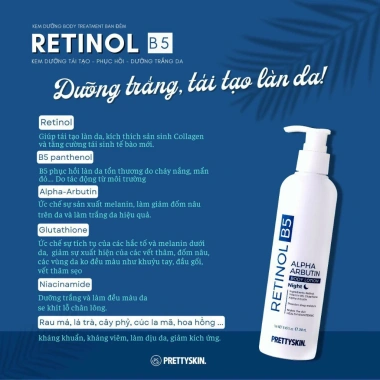 Kem body dưỡng trắng ban đêm Retinol B5 Prettyskin - Giảm nám, chỉ 375.000₫