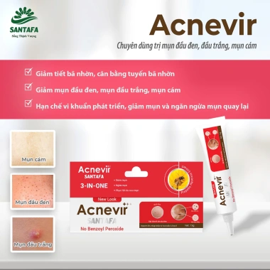 Kem Bôi Mụn ACNEVIR SANTAFA 15g - Giảm Mụn Cám và Đầu Đen, Giá Ưu Đãi 77.900₫ 3 Kem Bôi Mụn ACNEVIR SANTAFA 15g - Giảm Mụn Cám và Đầu Đen, Giá Ưu Đãi 77.900₫ 3