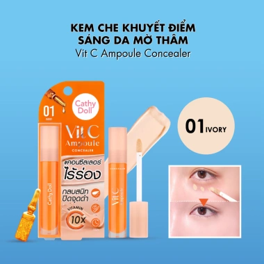 Kem Che Khuyết Điểm Cathy Doll 4.1g Sáng Da, Mờ Thâm, Không Tạo Rãnh Nhăn, Vit C Ampoule - Giá 89.000₫