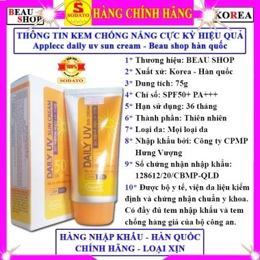 Kem chống nắng Applecc Daily UV 365 Hàn Quốc kiềm dầu, nâng tone da 149.000₫ Beau Shop