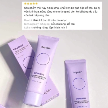 Kem chống nắng beplain tím nhạt kiềm dầu, nâng tone cho da dầu - Giá chỉ 339.000 VNĐ