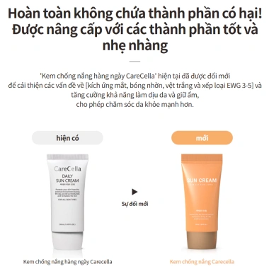 Kem chống nắng CARECELLA Hàn Quốc 50ml - Nâng tone, kiềm dầu, phổ rộng, dưỡng da, 398.000đ