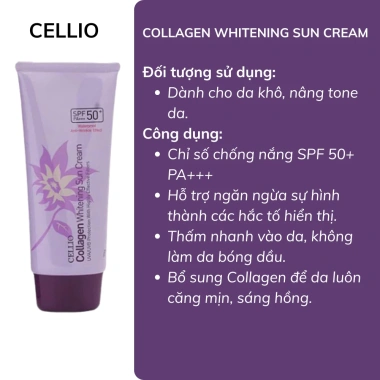 Kem chống nắng Cellio kiềm dầu dưỡng ẩm, nâng tông tự nhiên SPF50+ PA+++ 70ml - Giá chỉ 82.000đ Early Beauty