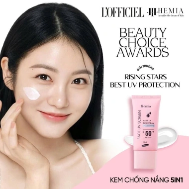 Kem chống nắng Hemia 50ml - Nâng tone da, kiềm dầu, bảo vệ SPF50, chỉ 69.000 VND