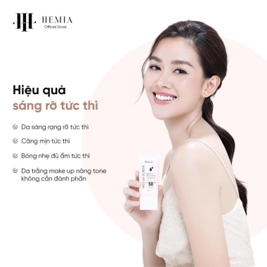 Kem chống nắng Hemia 50ml - Nâng tone da, kiềm dầu, bảo vệ SPF50, chỉ 69.000 VND