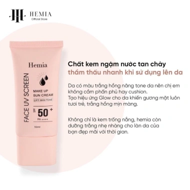 Kem chống nắng Hemia 50ml - Nâng tone da, kiềm dầu, bảo vệ SPF50, chỉ 69.000 VND
