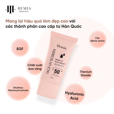 Kem chống nắng Hemia 50ml - Nâng tone da, kiềm dầu, bảo vệ SPF50, chỉ 69.000 VND