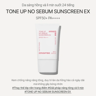 Kem chống nắng Innisfree Tone Up No Sebum SPF 50+ PA++++ 60ml - Nâng tông kiềm dầu, mẫu mới, giá 330.000