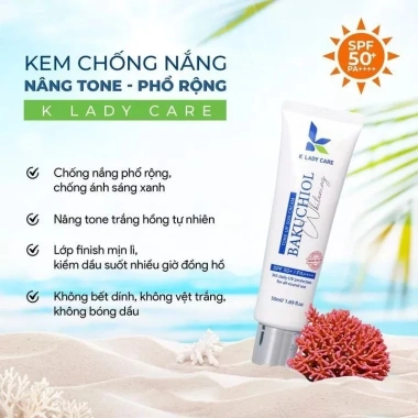 Kem Chống Nắng K Lady Care SPF 50+/PA++++ 50ml Nâng tone kiềm dầu thoáng da 220k
