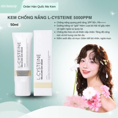 Kem Chống Nắng L-Cysteine 5.000ppm SPF50+ PA++++ 50ml - Dưỡng sáng, nâng tông tự nhiên, giảm giá 18% chỉ 389.999 VND