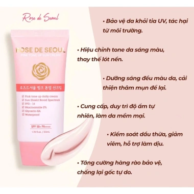 Kem chống nắng Rose de Seoul Pink Tone Up 50ml SPF50 PA++++ Nâng tông kiềm dầu dưỡng trắng 5