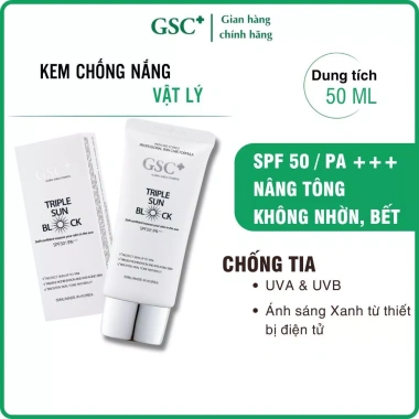 Kem chống nắng vật lý GSC Triple Sun Block SPF50+ PA+++ Nâng tông kiềm dầu chống nắng phổ rộng giá 570.000