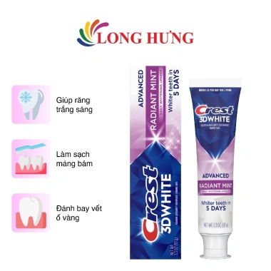 Kem đánh răng Crest 3D White Radiant Mint 93g - Đánh trắng, hơi thở thơm, giá 169.000₫