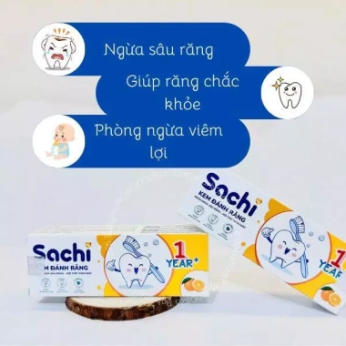 Kem đánh răng Sachi bé 60g vị dâu, đào, cam - làm sạch, ngừa sâu răng, 50.000 VND 4