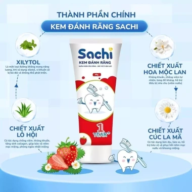 Kem đánh răng Sachi bé 60g vị dâu, đào, cam - làm sạch, ngừa sâu răng, 50.000 VND 8
