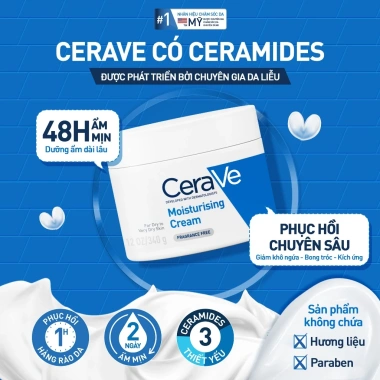 Kem dưỡng ẩm CeraVe Moisturising Cream 340g: Dưỡng 48h, phục hồi sâu, bảo vệ da khô, chỉ 450.000 2