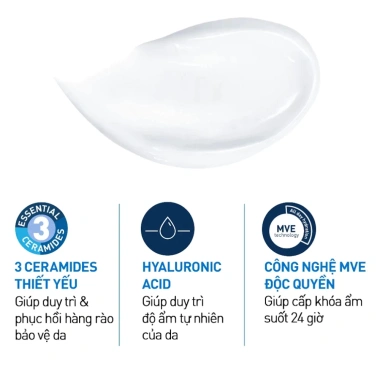 Kem dưỡng ẩm CeraVe Moisturizing Cream 340g - 454g Tặng Mặt Nạ B5, Giá 155.000, Dưỡng ẩm sâu, Không bít tắc lỗ chân lông