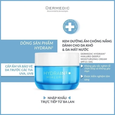 Kem Dưỡng Ẩm Da Khô HA Dermedic Hydrain3 Hialuro SPF15 - Dưỡng ẩm sâu, chống nắng, chỉ 232.000đ