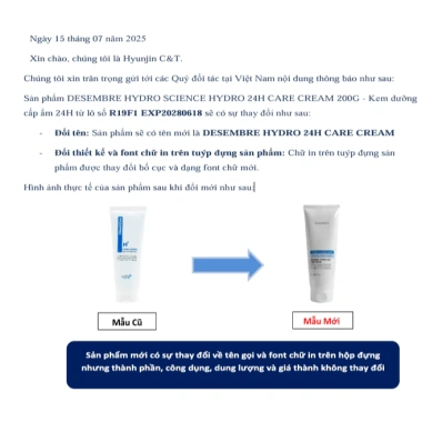 Kem dưỡng ẩm Desembre Hydro 24H Care Cream cho da khô Khóa ẩm da mềm mịn giảm giá 22%
