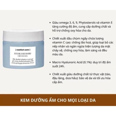 Kem dưỡng ẩm Hydramemory Gel-Cream Comfort Zone – Dưỡng ẩm sâu, không nhờn, giảm 22%