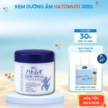 Kem dưỡng ẩm làm sáng da Hatomugi Nhật Bản 300g: da sáng rạng rỡ, giảm giá 163k